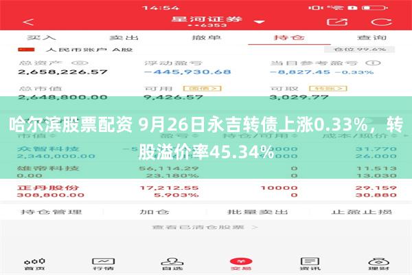 哈尔滨股票配资 9月26日永吉转债上涨0.33%，转股溢价率45.34%
