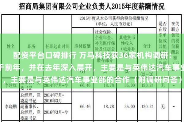 配资平台口碑排行 万马科技获36家机构调研：公司与英伟达的合作始于前年，并在去年深入展开，主要是与英伟达汽车事业部的合作（附调研问答）